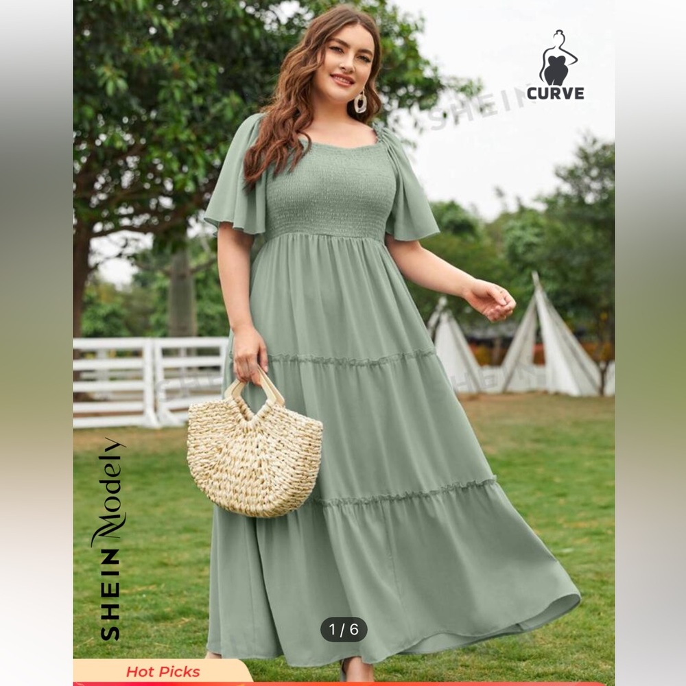 Mint Green Butterfly Sleeve Shirred Maxi Dress - Size 14 (1XL) GREAT CONDITION